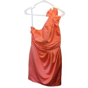 DAVIDS BRIDAL Women's 6 Pink Guava One Shoulder Satin Dress Bridesmaid Formal